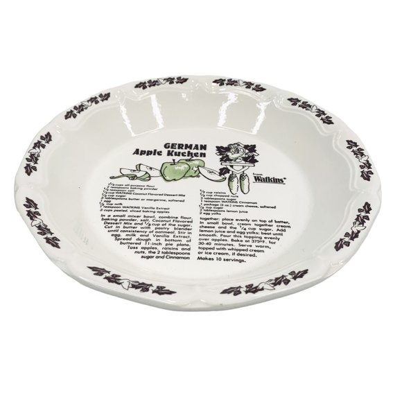Vintage Watkins German Apple Kuchen Pie Plate Pan Recipe Oven Ware Kitchen Decor - Picture 4 of 9